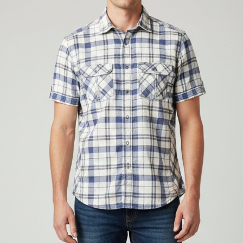 Marc‎ Ecko Button Up Shirt Mens Medium Plaid Short Sleeve Casual Cotton
